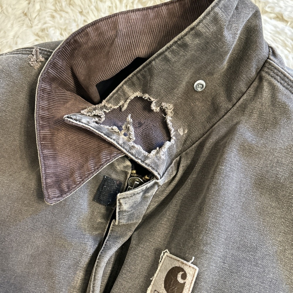 Carhartt J22-CHT Brown Vintage Mens XXL Arctic Jacket Corduroy Collar Distressed - Picture 10 of 16